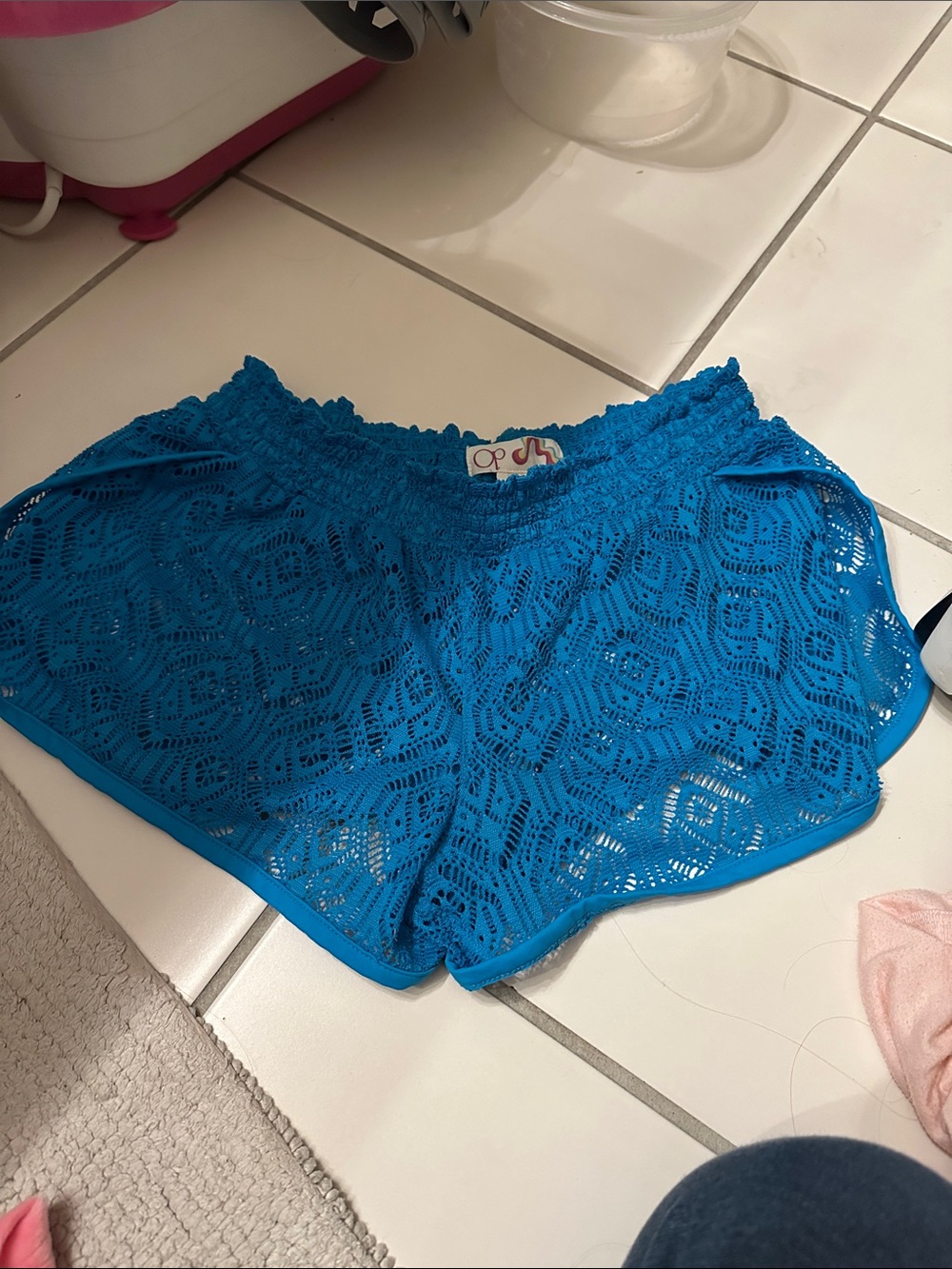 OP Blue Crochet-Style Swim Coverup Shorts
